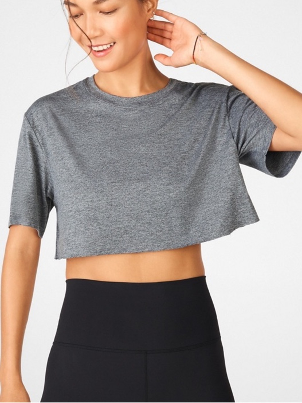 Fabletics Dry-Flex Ultra-Cropped Short Sleeve Tee Shirt Top Small Grey Heather
